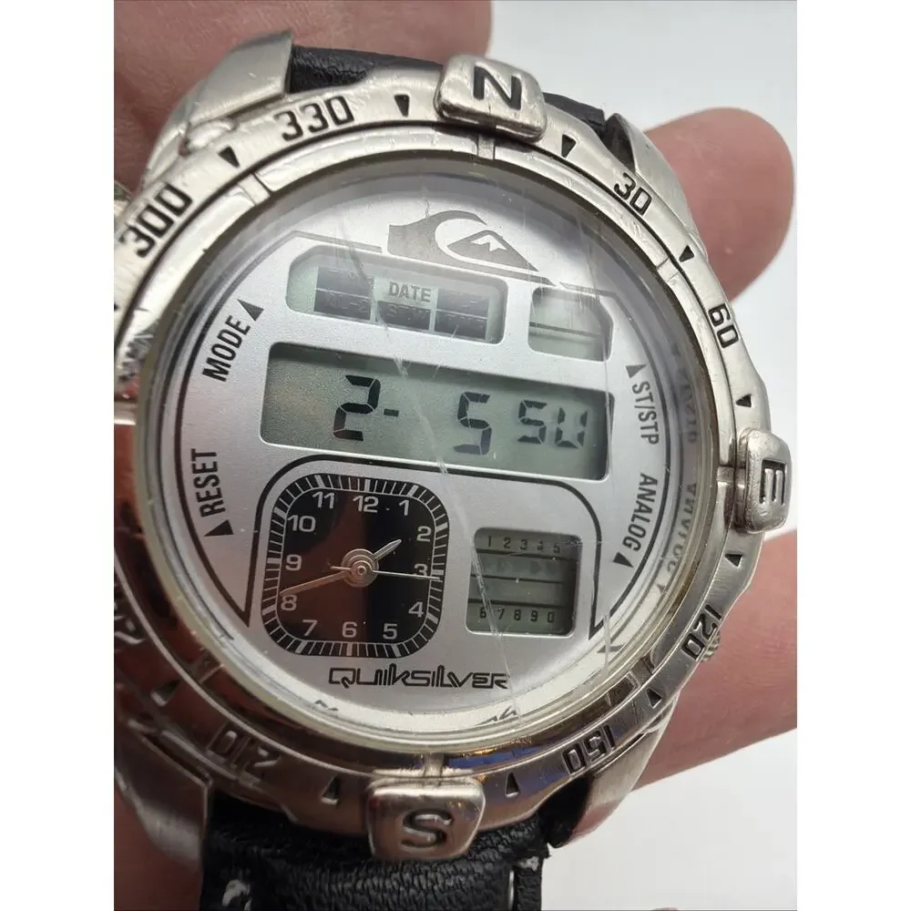 Quiksilver QS2703 Silver Dial Analog/Digital Surfer Style Watch 165f/New Battery